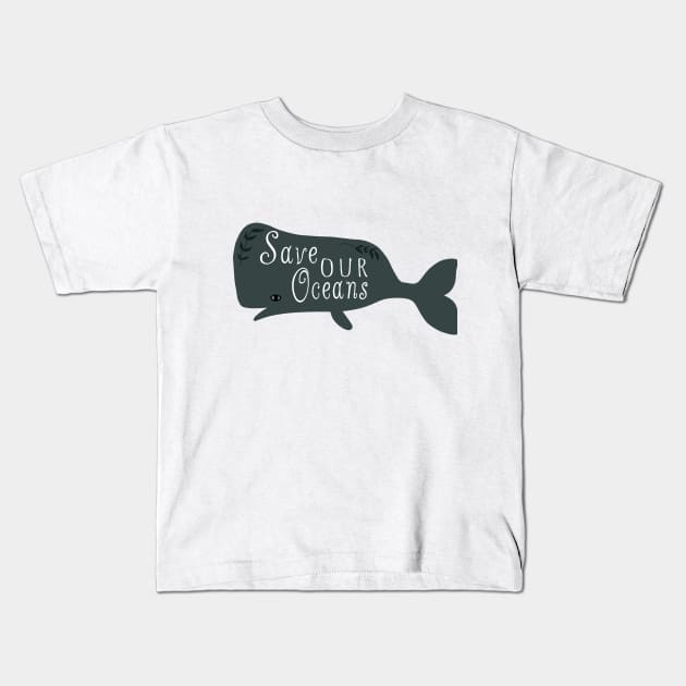 Save Our Oceans Cute Whale Illustration Kids T-Shirt by LittleForest